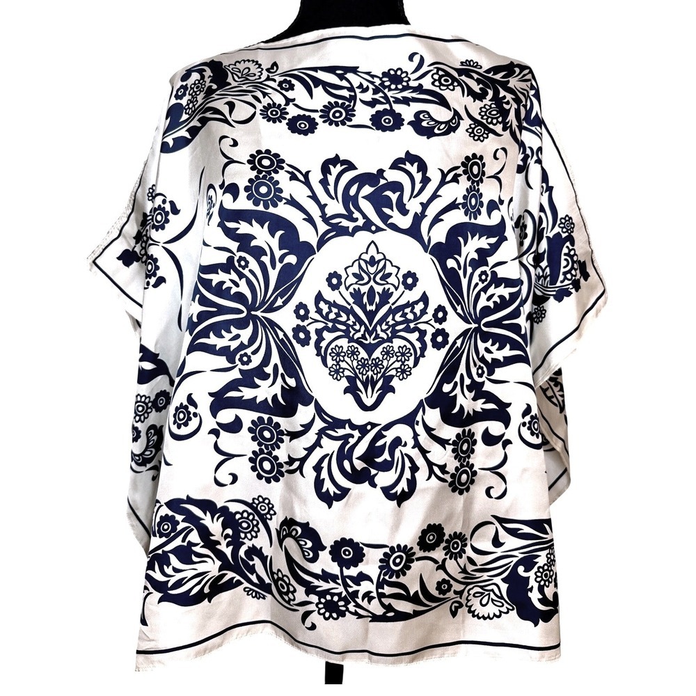 Boho Western Fairy 100% Silk Floral Bandana L / XL Poncho Navy Blue‎